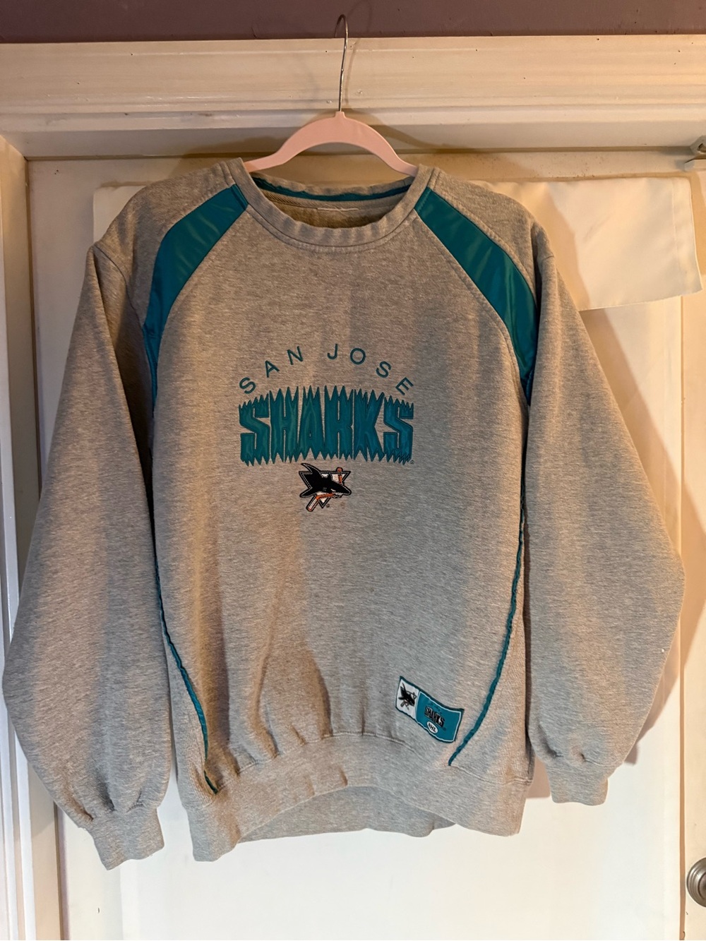 San Jose Sharks Gray & Teal Crewneck Sweatshirt Large Vintage